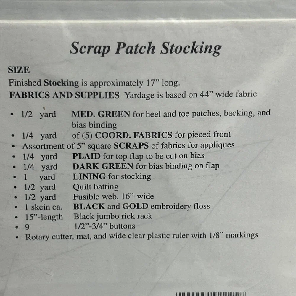 Scrap Patch Stocking Thimbleberries LJ92245 NEW Vintage Sewing Pattern Christmas